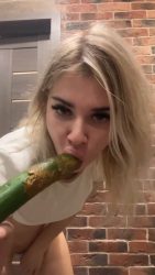 Licking a poo78657657567567ped cucumber 00000